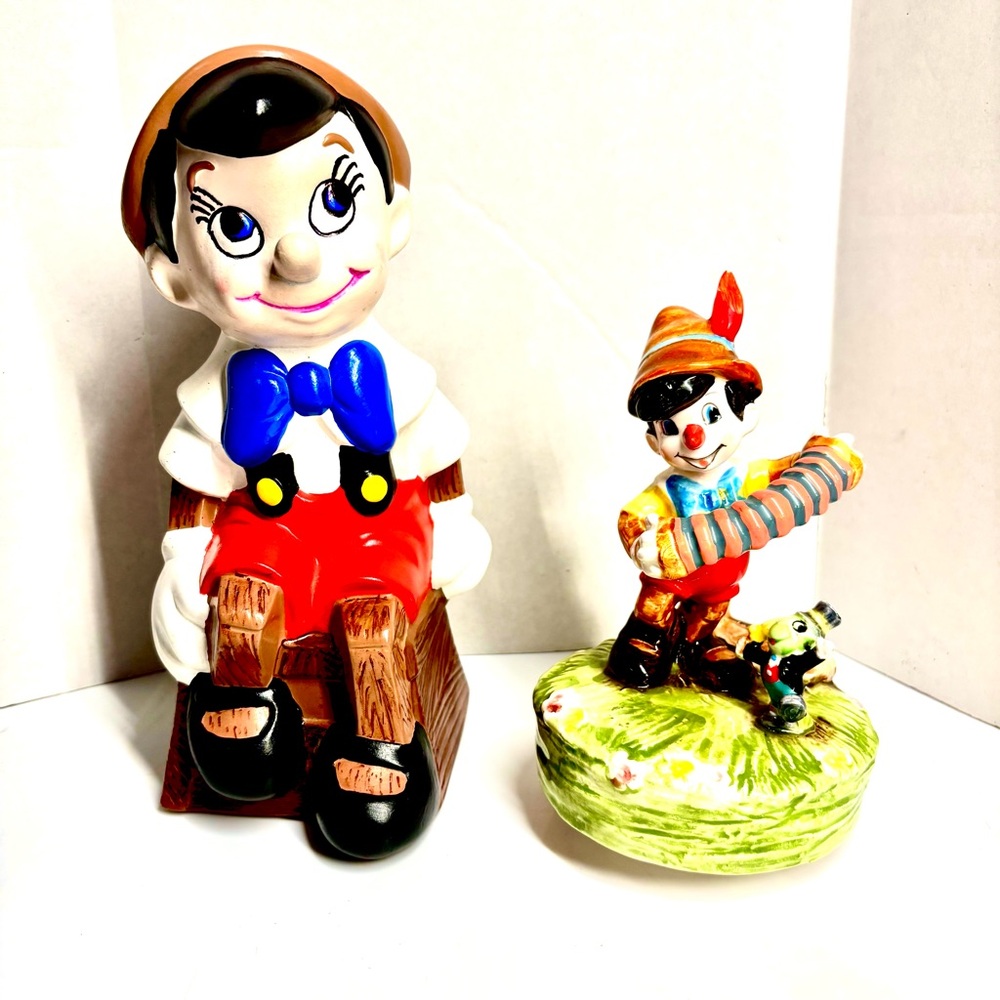 Vintage Walt Disney Pinocchio Lot Set of 2 Coin Bank and Music Box